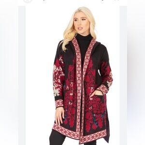 MaxSport Black Red Hooded Cardigan Coat Duster Small